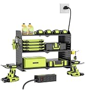 HOEMASY Power Tool Organizer Wall Mount, 3-Tier with 4 Outlet Charging Station | 100lbs Load Heav...