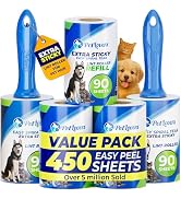 PetLovers Extra Sticky Lint Roller Mega Value Set 450 Sheets for Pet Hair Removal and Clothes, Do...