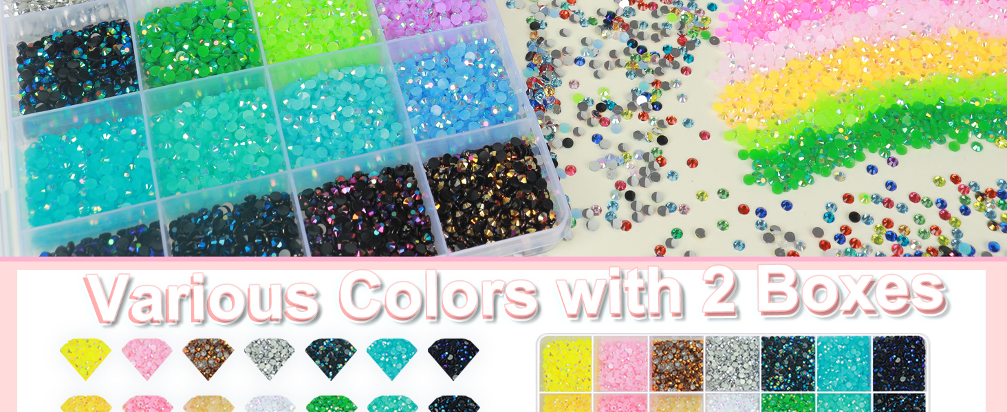 2 Boxes Rhinestones for Bedazzling Kit, 56 Colors 3MM Resin Flatback Gems for Diamond Art