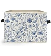 Ghoaoivo Blue and White Floral Storage Box Bins, Chinoiserie Flower Botanical Collapsible Storage...