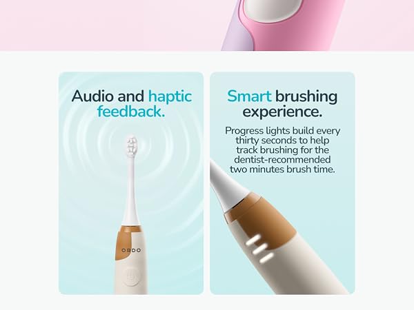 Text reads 'Image 4', 'Audio and haptic feedback', 'Smart brushing experience'. Product demonstration panels showing electronic device with feedback features.