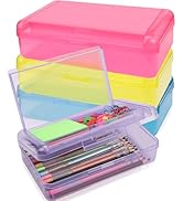 4 PCS Pencil Box,Double Layer Large Capacity Pencil Box,Hard Pencil Case with Snap-tight Lid,Plas...