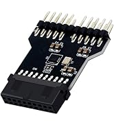 WLGQ USB 3.0 19/20 PIN to Dual Motherboard USB 2.0 9PIN Adapter, Black PCB Board, Computer Intern...