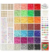 YMSDZHL 7200pcs Clay Bead for Bracelet Making Kit, 30 Colors Spacer Heishi Beads Flat Round Polym...