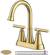 4 inch Brushed Gold Bathroom Sink Faucet with Pop-up Drain and 2 Supply Hoses, Stainless Steel Le...