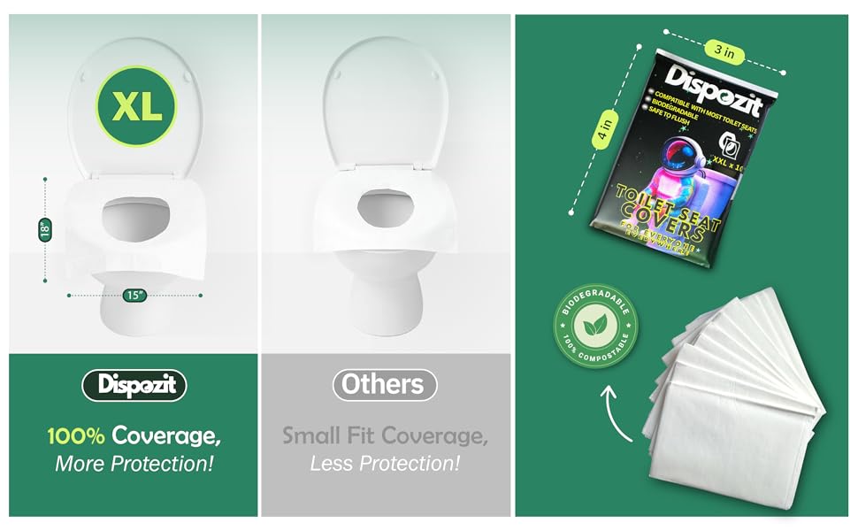 XXL Disposable Toilet Seat Covers, extra large toilet seat covers, biodegradable, safe to flush