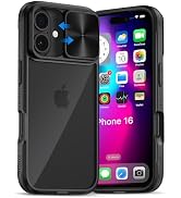 Bordsek for iPhone 16 Case Black with Camera Cover, 16 Rugged CASE Camera Cover Slide, Portable &...