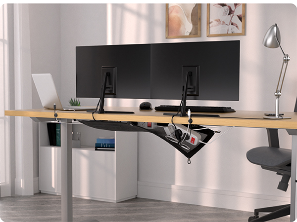 Cable management net under desk