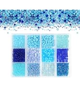 TOAOB 1600pcs Blue Themed 2 to 5mm Glass Beads for Beading Weaving Mini Spacer Glass Seed Beads S...