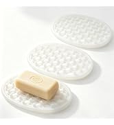 OTHIX 3 Pack Silicone Soap Dish for Shower, Self Draining Bar Soap Holder with Hollow Drainage De...