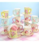 Talking Tables 24 x 7 oz Vintage Floral Paper Tea Cups & Saucer Set, Disposable Tea Cups for East...