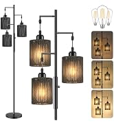 Hotsonic 72" Tall Boho Rattan Style Floor Lamp with Hand-Woven Paper Cord Shade, Dimmable Industr...