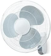 Proaira WF16RW Tilt Adjustable 3-Speed Oscillating Wall-Mount Fan with Remote and Timer, White, 16