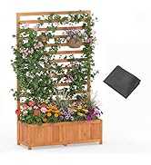Giantex Raised Garden Bed with Trellis, 59” Tall Planter Box with Liner, Drainage Gaps for Climbi...