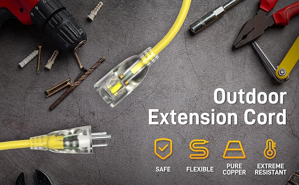 0utdoor Extension Cord SAFE FLEXIBLE PURE COPPER EXTREME RESISTANT