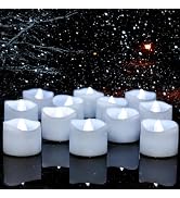 Yakpo 48 Pack Cool White Flickering Timer Tea Lights Battery Operated, Flameless LED Votive Teali...