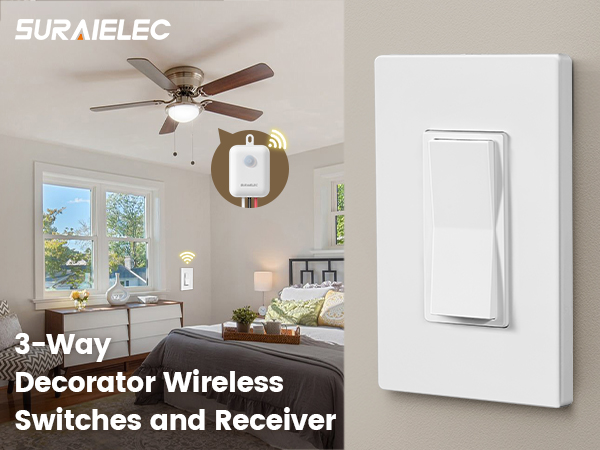 SURAIELEC Wireless Light Switch and Receiver Kit, Decorator Rocker Wall Switch
