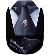 HISDERN Ties for Men Classic Animal Tie and Pocket Square Set Jacquard Woven Silk Neckties Handke...