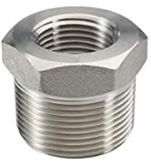 Beduan Stainless Steel Reducer Hex Bushing, 1" Male NPT to 3/4" Female NPT, Reducing Cast Pipe Ad...