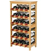 WRONWA 6 Tier Wine Rack Freestanding Floor, 24-Bottle Bamboo Wine Storage Shelf Display Rack with...