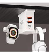 Under Desk Headphone Stand with 20W PD & QC3.0, 3-Port USB Charging Station, Dual Headset Holder ...