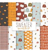 JarThenaAMCS 24 Sheets 6 x 6 Inch Fall Pattern Paper Pumpkin Sweater Double Sided Craft Scrapbook...