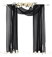 Socomi Black Sheer Gothic Wedding Draping Fabric 29" x 20Ft 1 Panel Outdoor Curtain Arch Drapes E...