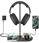 Headphone Stand with Wireless Charger, TopMade Gaming Headsets Holder Hanger 3-in-1 Wireless Char...