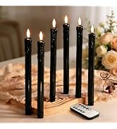 Eywamage Black Dripping Wax Flameless Taper Candles with Remote, Flickering LED Wax Candlesticks ...