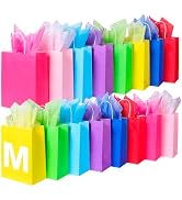 BLEWINDZ 32Pcs 10.6" Medium Gift Bags with Tissues, Paper Party Favor Bags with Handles, Rainbow ...