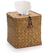 Tissue Box Cover Square, Seagrass Tissue Box Holder, Woven Facial Tissue Holder, Rattan Wicker Ti...