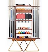 XCSOURCE Pool Cue Rack, 2-IN-1 Pool Stick & Ping Pong Paddle Holder, 100% Solid Pine Wood Wall Mo...