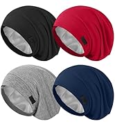 ZHENSILK 4Pcs Silk Satin Bonnets for Women Men, Adjustable Hair Wrap Slouchy Beanie Hat for Curly...