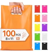 LOVOBAG 100PCS Party Favor Goodie Kids Gift Bags Orange Plastic 8x11 Bulk | Goody Bags With Handl...
