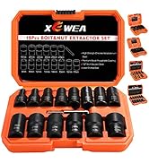 XEWEA 15PCS 1/2" Drive Lug Nut Removal Tools, Striped Wheel Lock Removal Kit Easy Out Twist Socke...