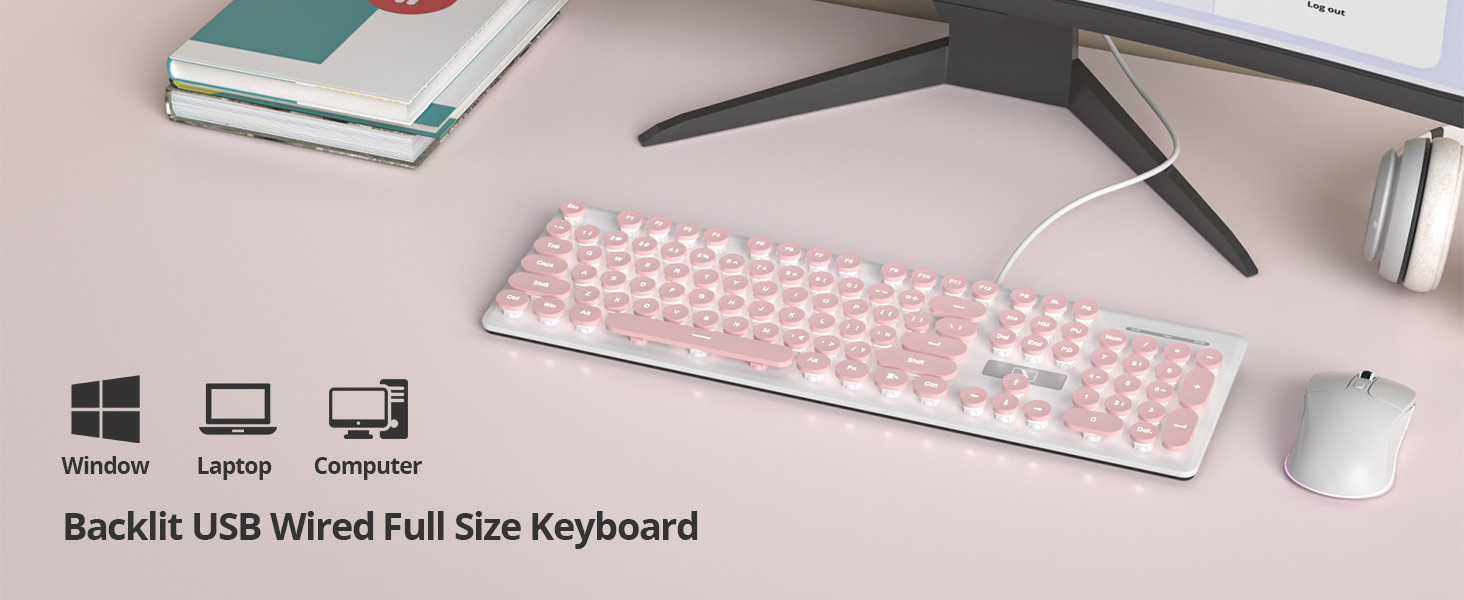 Quiet Wired Retro Pink Typewriter Keyboard