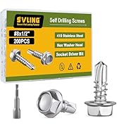 SVLING #8 x 1/2" Self Tapping Screws for Metal, 200PCS Self Drilling Screws 410 Stainless Steel, ...