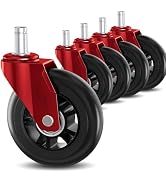 TESUMI Red Office Chair Wheels 3" Roller Blade Rubber Chair Casters Replacement, Heavy Duty Quiet...