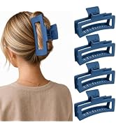 4 Pack Blue Extra Large Rectangle Claw Clips for Women Thick Hair Bun | Oversized open-frame blue...