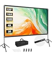 Outdoor Projector Screen with Stand, 120 inch Portable Projector Screen Stand with Elastic Rope B...