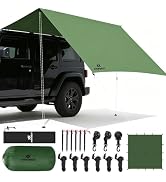 10x10 ft Camping Tarp - Waterproof Hammock Rain Fly with 19 Tie-Down Points & Car Suction Cups, 3...