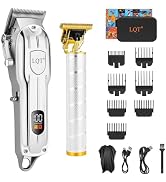LQT Professional Hair Clipper Set, Gold, LED Display, with Trimmer, 8 Guide Combs, Barber Shaver ...