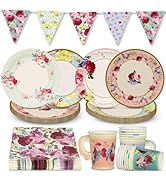 Talking Tables 50pcs Floral Afternoon Tea Party Decorations Tea Party Set Pretty Paper Plates Flo...