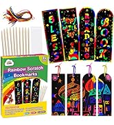 ZMLM Rainbow DIY Scratch Bookmarks Christmas Gift for Kids, 36 Piece Set with Wooden Stylus, Ribb...