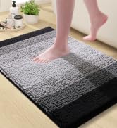 Black and white chenille bathroom rug