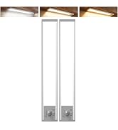 2Pack Aluminum Under Cabinet Lighting, 12inch Rechargeable Ultra-Thin Magnetic Motion Sensor Clos...