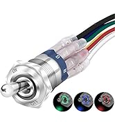DaierTek 12 Volt Waterproof Push Button Toggle Switch 12V Lighted RGB Triple LED (Red Green Blue)...