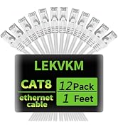 LEKVKM Cat8 Ethernet Cable 1FT-12Packs S/FTP Outdoor&Indoor Heavy Duty High Speed Cat8 LAN Networ...