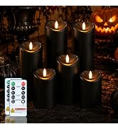 Homemory Halloween Black Waterproof LED Candles with Remote Timer, Set of 6 | Flameless candles, ...