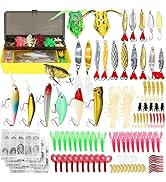 LASOCUHOO Fishing Lures Kit, Spoon Lures, Soft Plastic Worms, Frog Lures, Bait Tackle Kit for Bas...